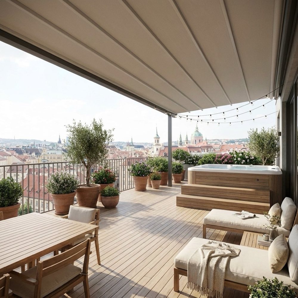 Dachterrasse eines Penthouses mit Stadtblick in Frankfurt am Main